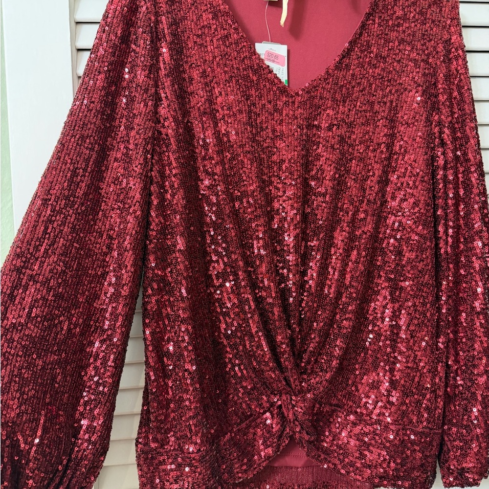 Spense Burgundy Sequin Top